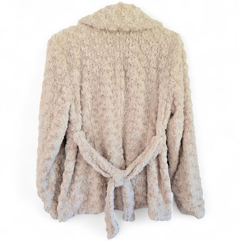 Sisters Outerwear Ivory Faux Fur Jacket Medium Belt & Rose Accent - Picture 2 of 7